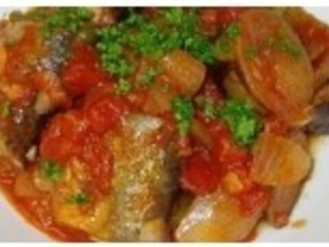 魚と肉のマヨネーズトマト炒め